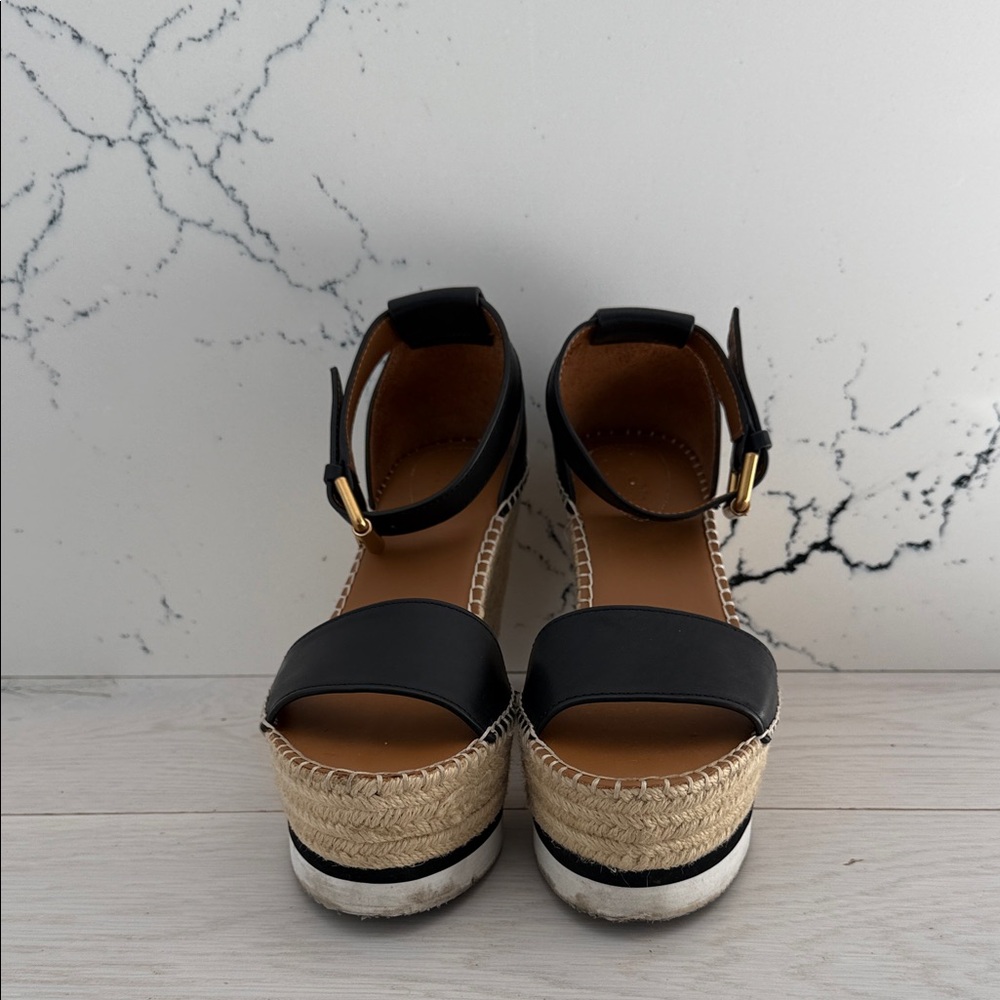 See by Chloe Black Espadrille Wedge Sandals